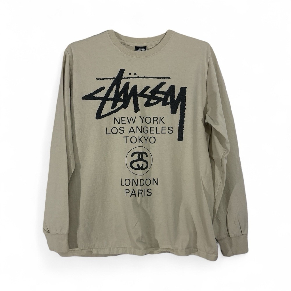 STUSSY‎ SHIRT MENS MEDIUM LONG SLEEVE CREAM COLORED PLZ READ